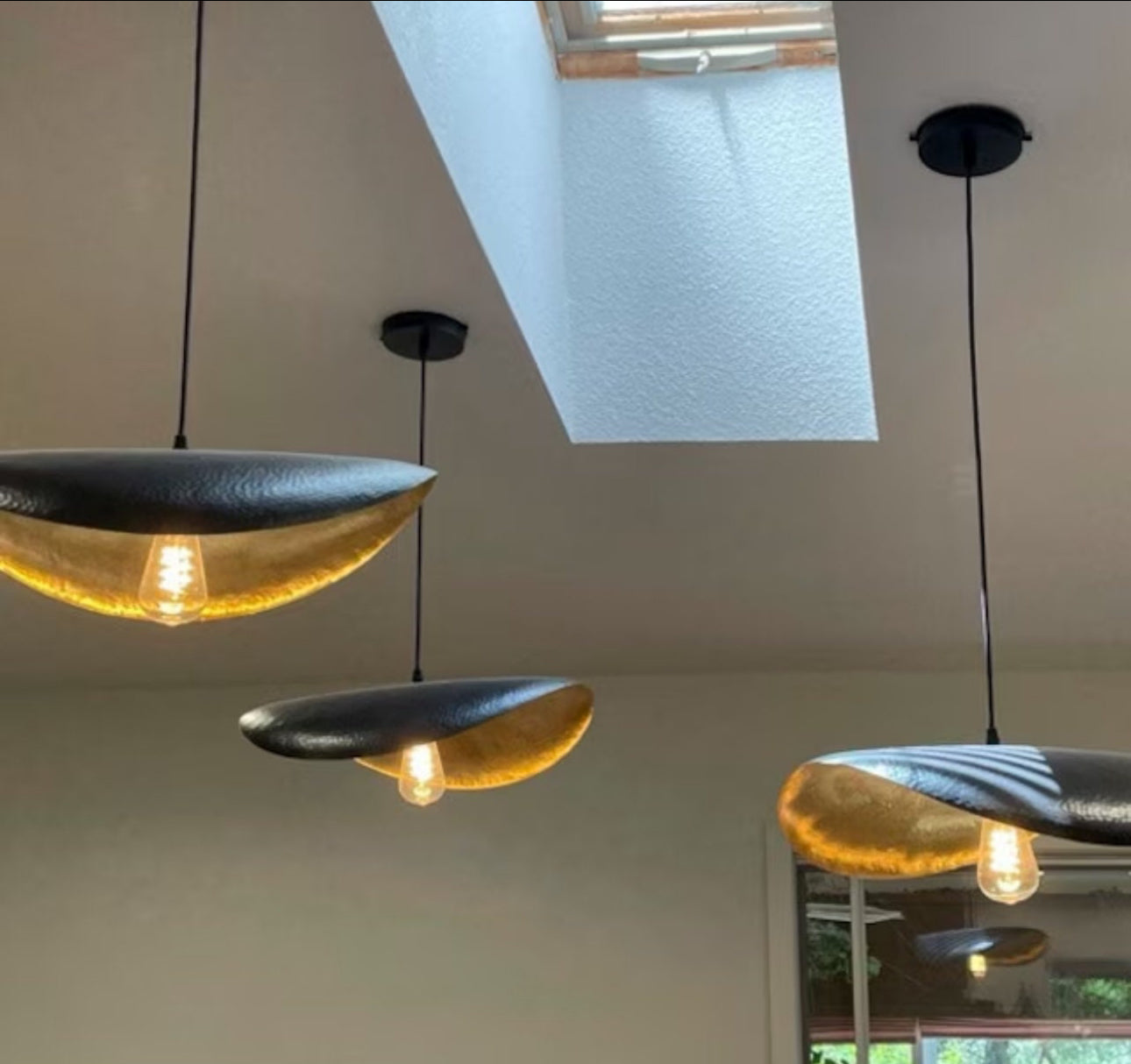 ✨ Black & Gold Half Dome Pendant Light – Modern Handmade Brass Lighting