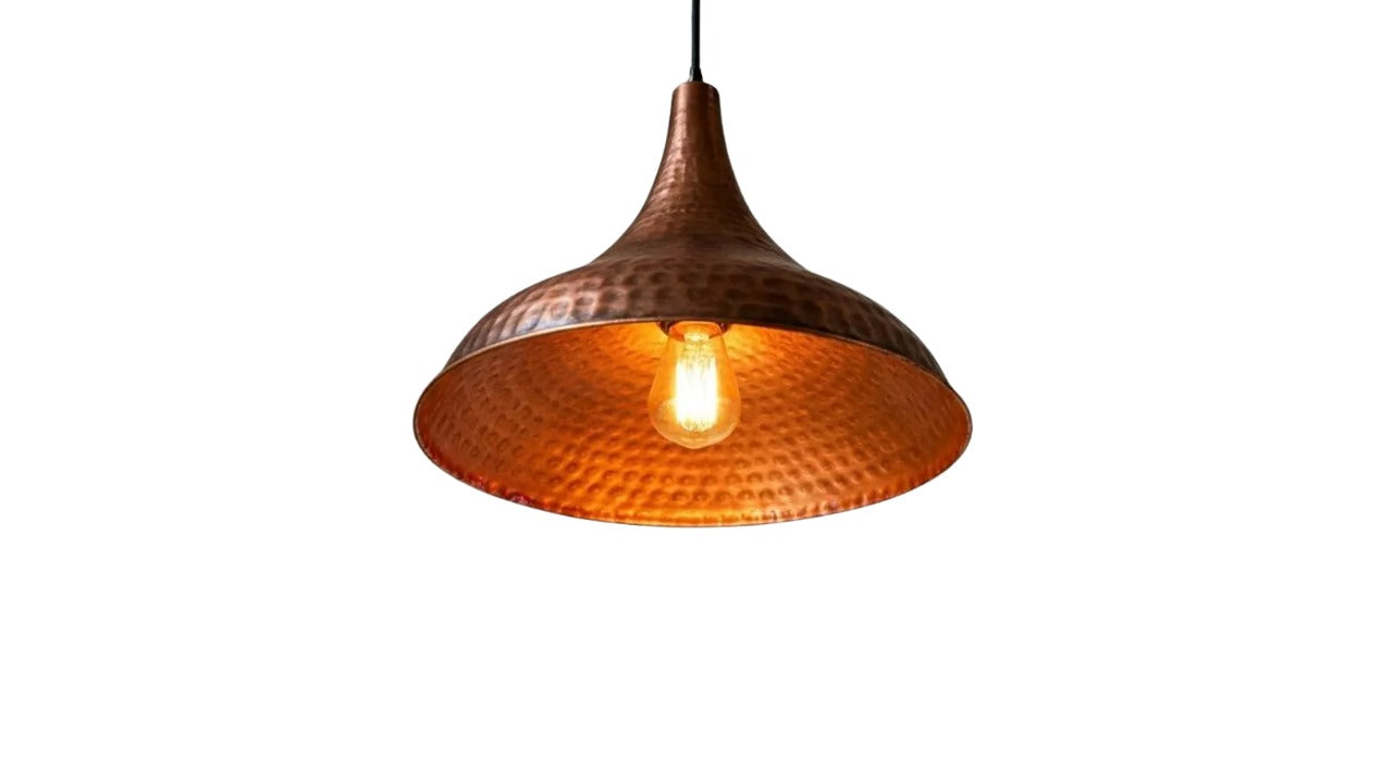 Handmade Hammered Copper Dome Pendant – Rustic Farmhouse Lighting – Moroccan Vintage Ceiling Light