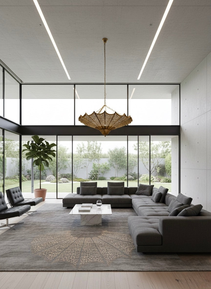 Handmade Moroccan Parasol Brass Chandelier – 80cm Ceiling Light | Luxury Pendant Lamp by Nubari Lights