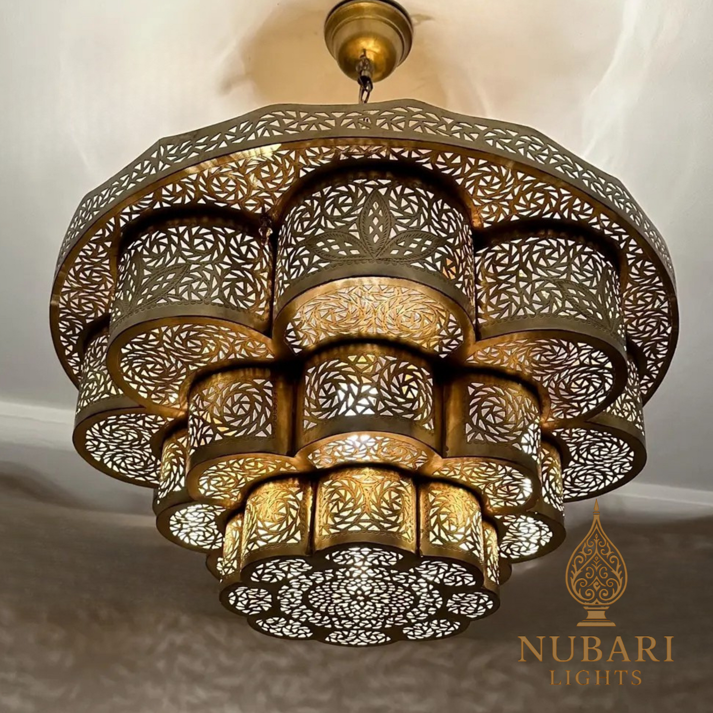 Handmade Moroccan Brass Chandelier – Oriental Flush Mount Ceiling Light