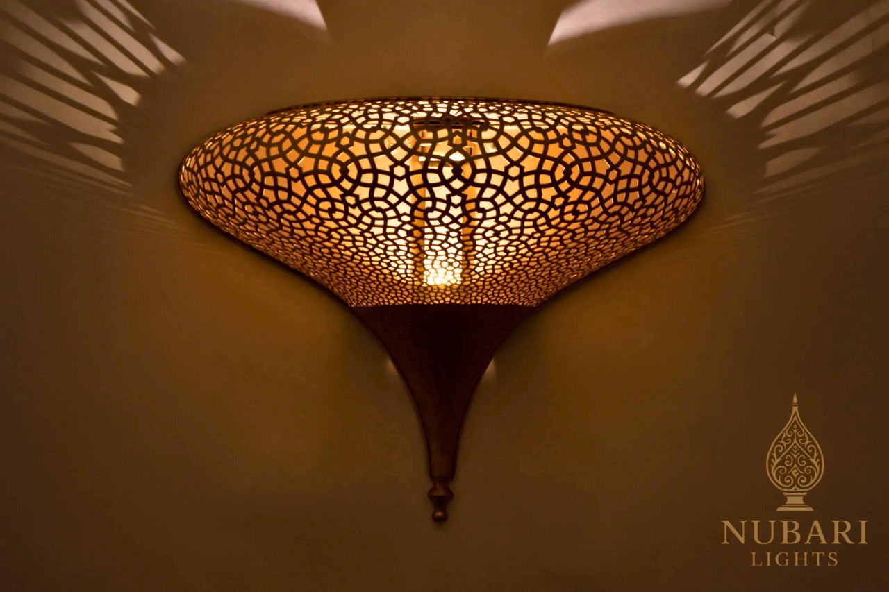 Moroccan Brass Wall Lamp – Handmade Balloon Sconce – Oriental Brass Light