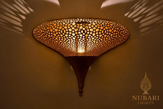 Moroccan Brass Wall Lamp – Handmade Balloon Sconce – Oriental Brass Light