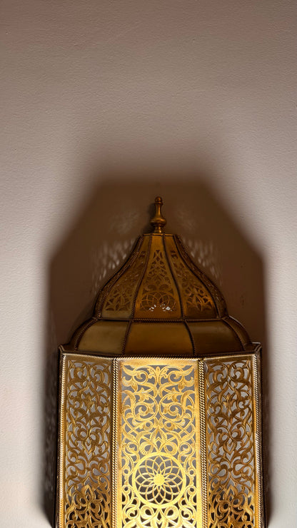 Handmade Moroccan Brass Wall Lantern – Oriental Pierced Sconce