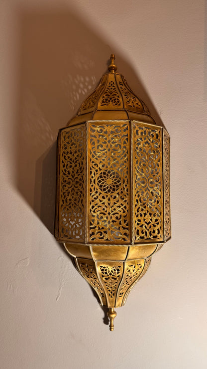 Handmade Moroccan Brass Wall Lantern – Oriental Pierced Sconce