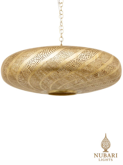 Handmade Moroccan Brass Pendant Light – Pierced Wave Pattern Chandelier