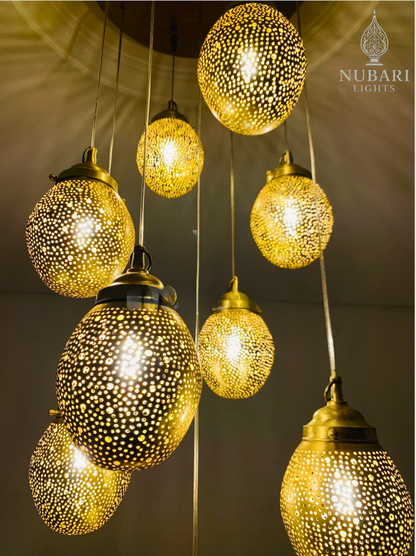 Egg Cluster Moroccan Brass Ceiling Lamp – Handmade Pierced Chandelier
