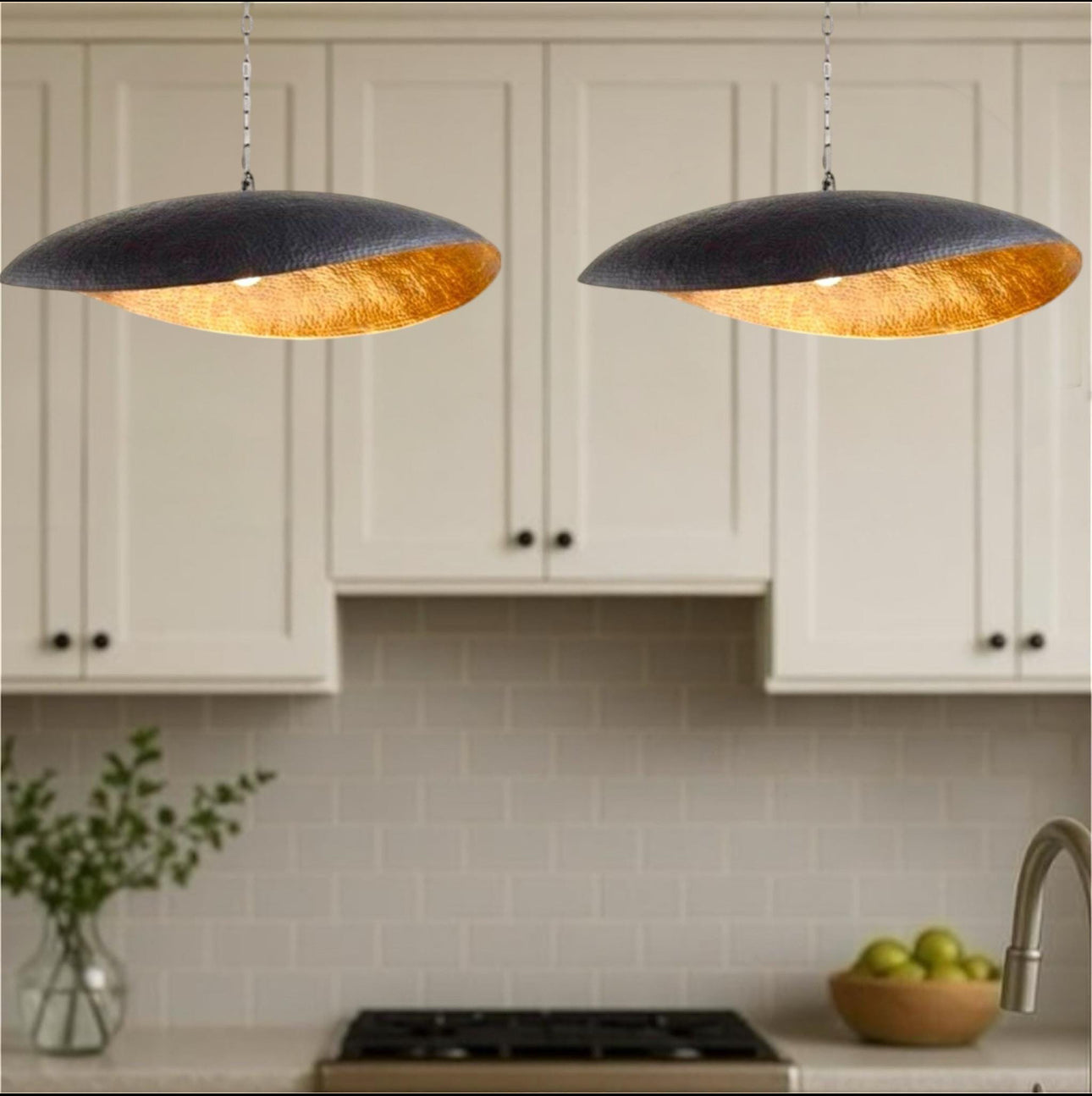 ✨ Black & Gold Half Dome Pendant Light – Modern Handmade Brass Lighting