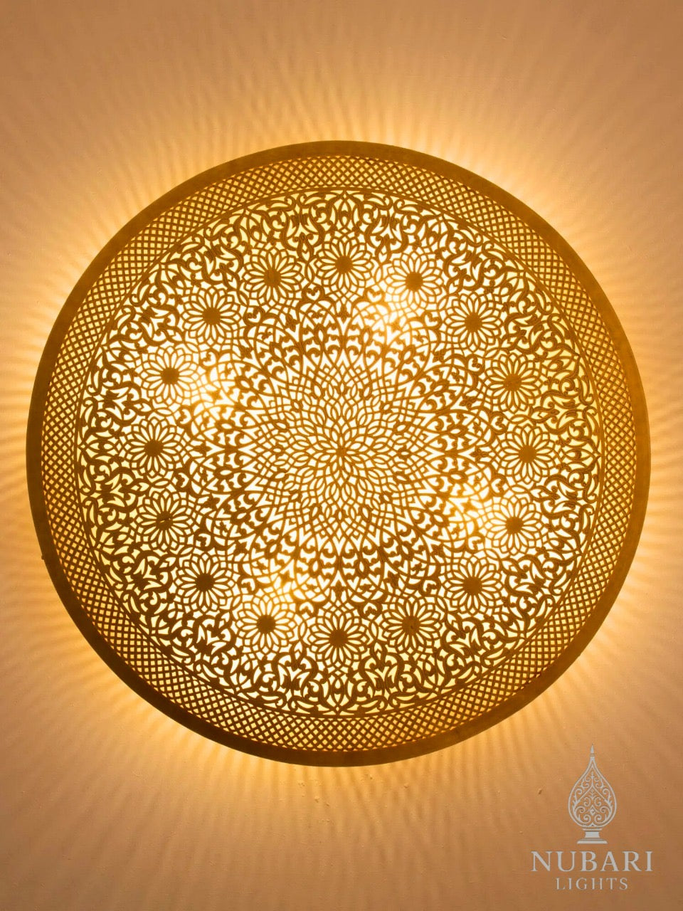 Handmade Moroccan Brass Wall Sconce – Large Moorish Round Lamp – Geometric Wall & Ceiling Light Fixture