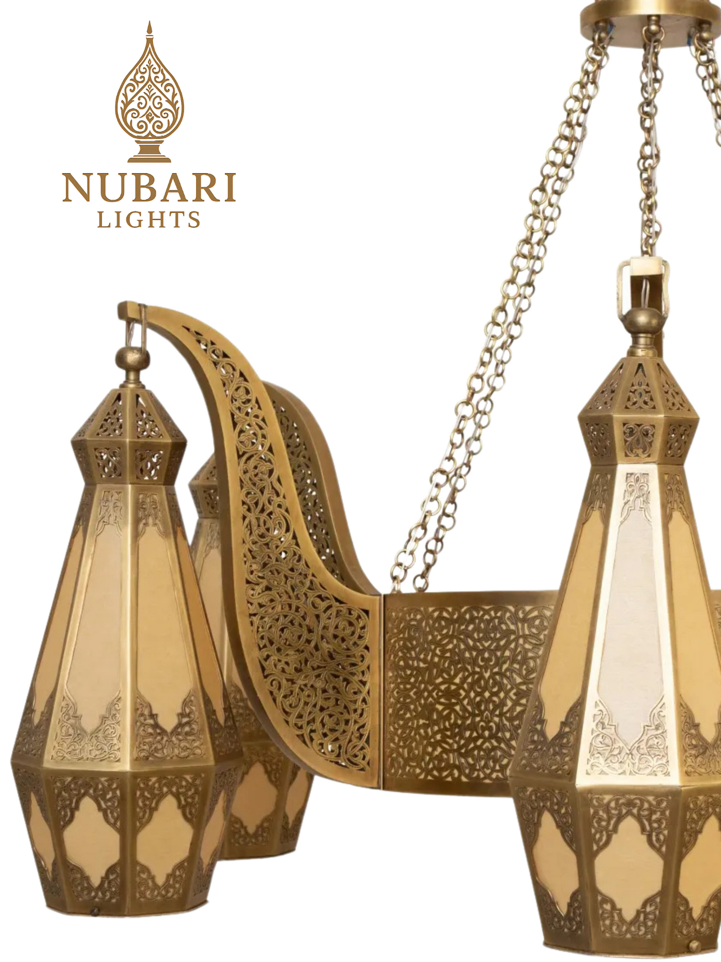 Tifrit Moroccan Brass Chandelier – Handmade Ceiling Light with Six Lanterns