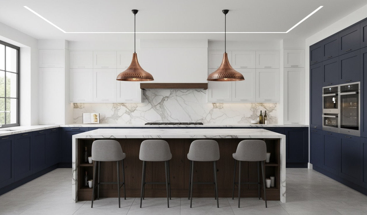 Handmade Hammered Copper Dome Pendant – Rustic Farmhouse Lighting – Moroccan Vintage Ceiling Light