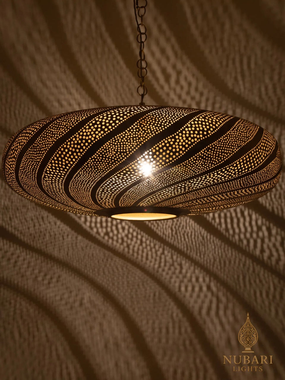 Handmade Moroccan Brass Pendant Light – Pierced Wave Pattern Chandelier