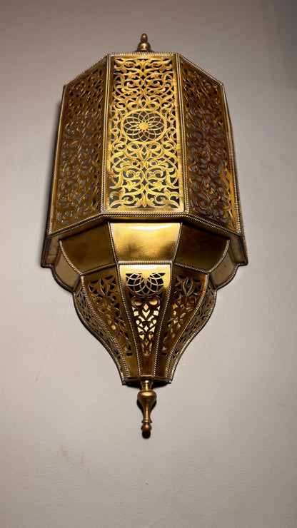 Handmade Moroccan Brass Wall Lantern – Oriental Pierced Sconce