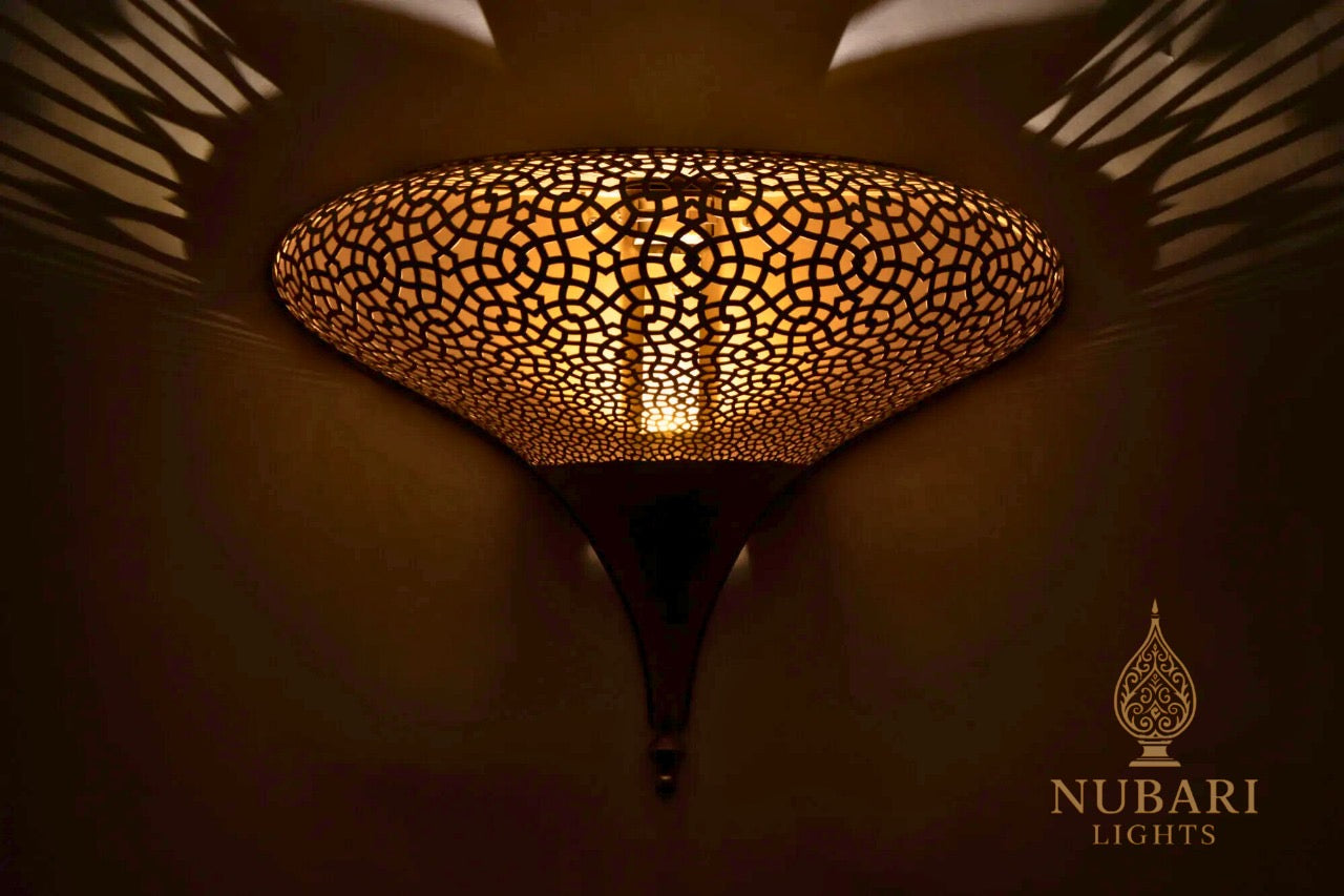 Moroccan Brass Wall Lamp – Handmade Balloon Sconce – Oriental Brass Light