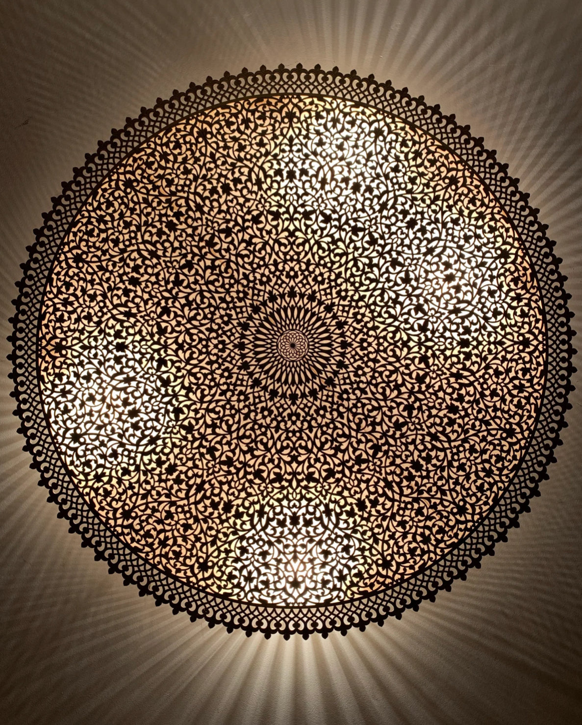 Handmade Moroccan Flush Mount Brass Light – Ceiling Fixture with Oriental Shadow Patterns