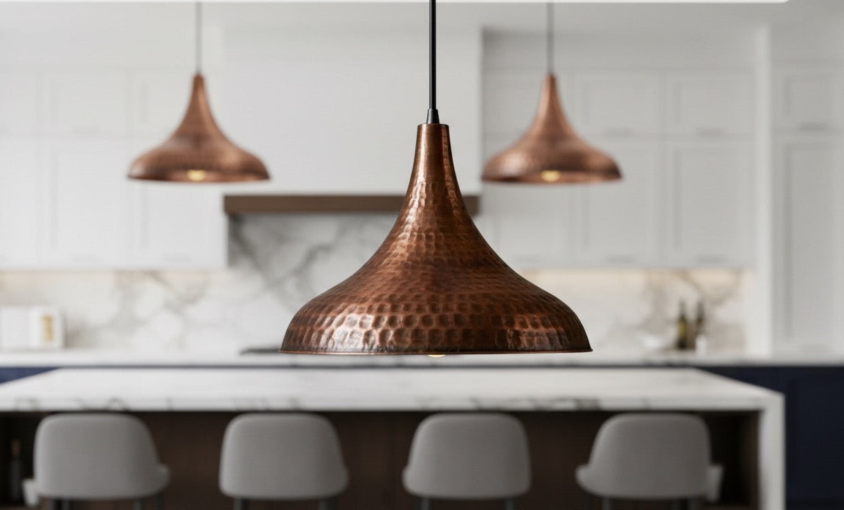 Handmade Hammered Copper Dome Pendant – Rustic Farmhouse Lighting – Moroccan Vintage Ceiling Light