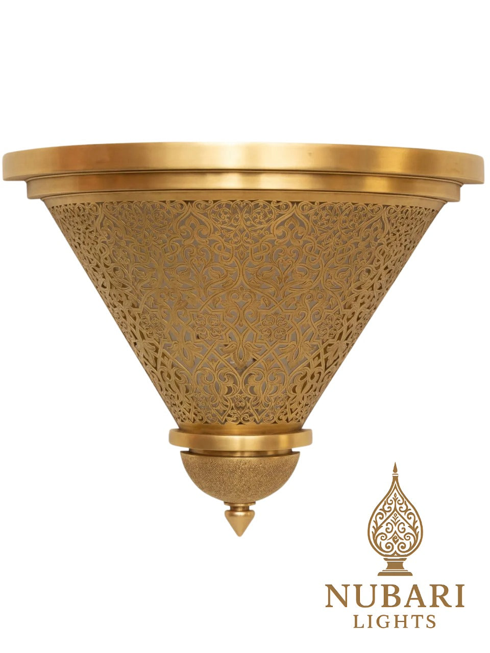 Handmade Moroccan Brass Wall Light – Inverted Half-Cone Sconce – Oriental Pierced Lighting