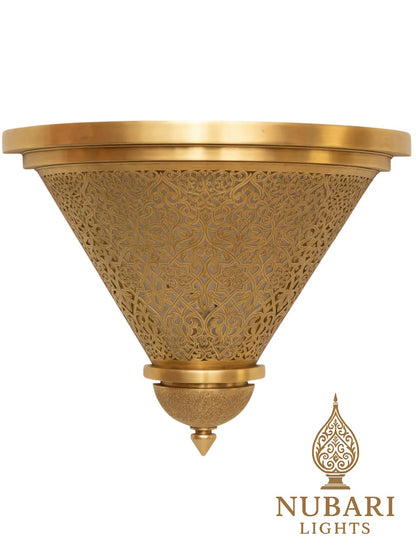 Handmade Moroccan Brass Wall Light – Inverted Half-Cone Sconce – Oriental Pierced Lighting