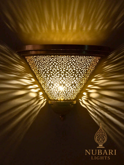 Handmade Moroccan Brass Wall Light – Inverted Half-Cone Sconce – Oriental Pierced Lighting