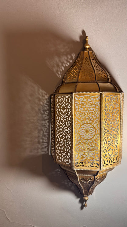 Handmade Moroccan Brass Wall Lantern – Oriental Pierced Sconce