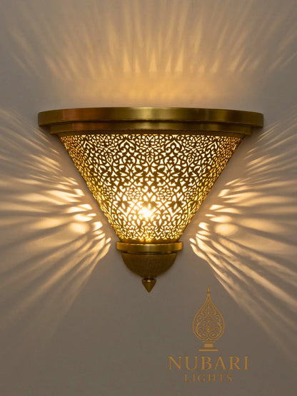 Handmade Moroccan Brass Wall Light – Inverted Half-Cone Sconce – Oriental Pierced Lighting