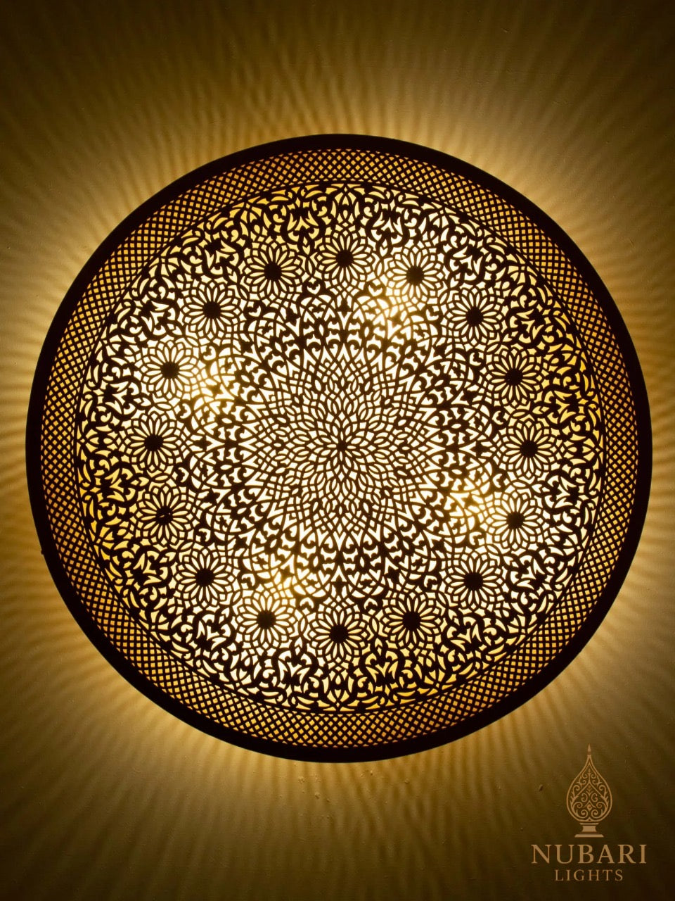 Handmade Moroccan Brass Wall Sconce – Large Moorish Round Lamp – Geometric Wall & Ceiling Light Fixture