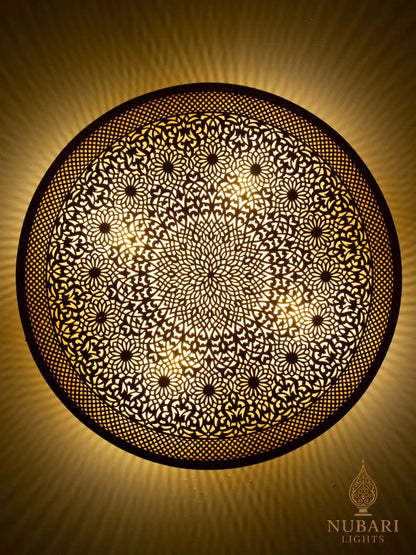 Handmade Moroccan Brass Wall Sconce – Large Moorish Round Lamp – Geometric Wall & Ceiling Light Fixture