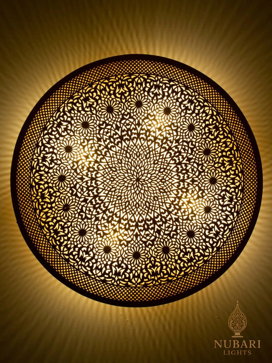 Handmade Moroccan Brass Wall Sconce – Large Moorish Round Lamp – Geometric Wall & Ceiling Light Fixture