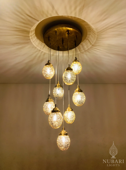 Egg Cluster Moroccan Brass Ceiling Lamp – Handmade Pierced Chandelier