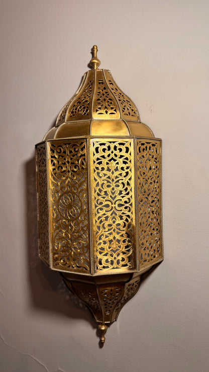 Handmade Moroccan Brass Wall Lantern – Oriental Pierced Sconce