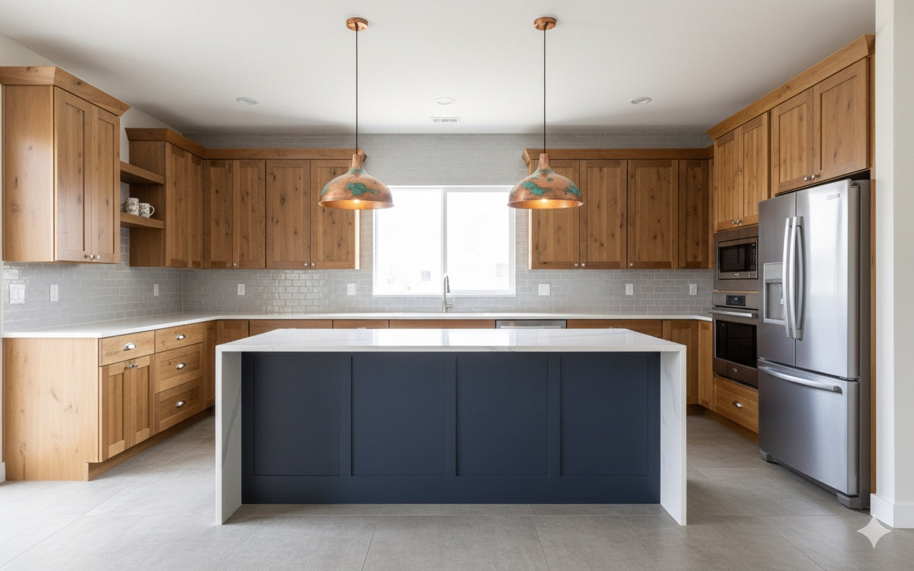 Green Patina Copper Dome Pendant Light | Handmade Copper Ceiling Fixture | Industrial & Modern Design