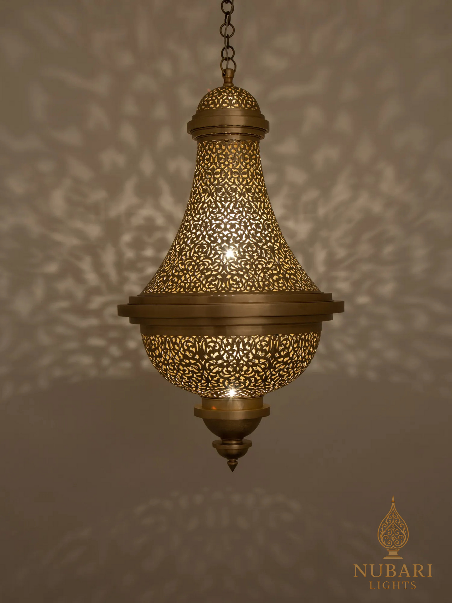 Handmade Moroccan Brass Pendant Lamp – Large Teardrop Chandelier