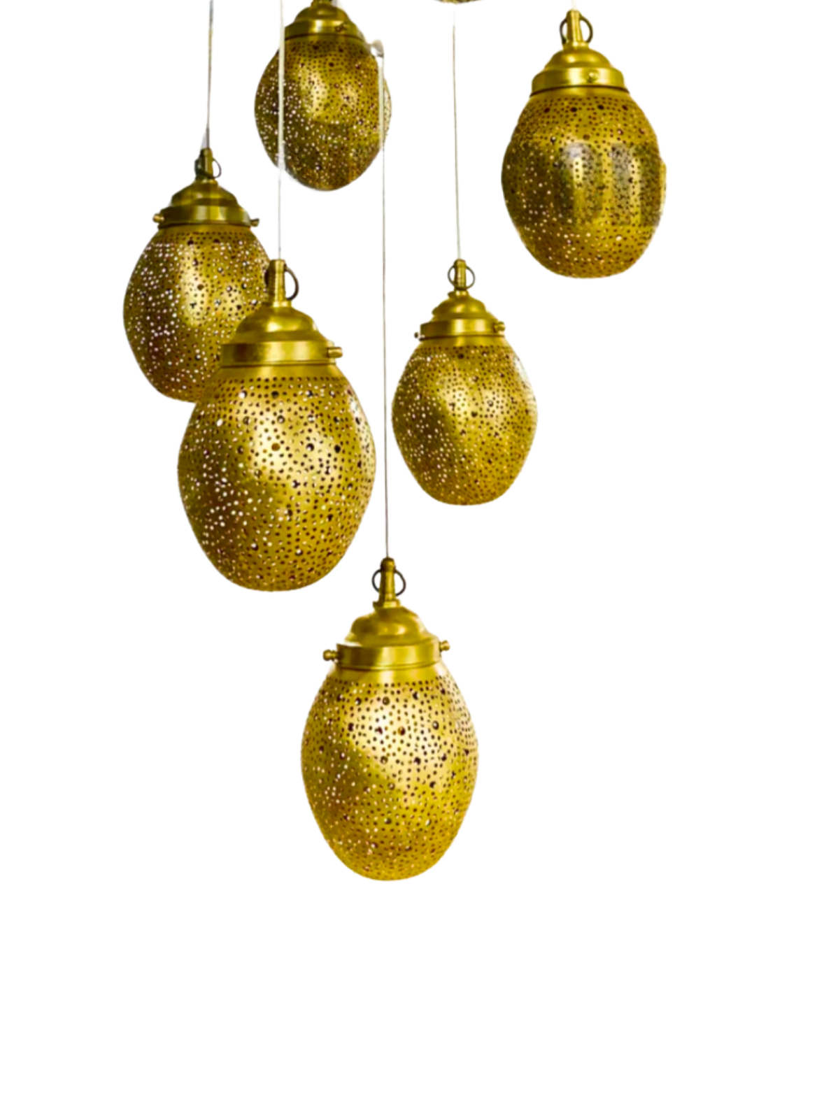 Egg Cluster Moroccan Brass Ceiling Lamp – Handmade Pierced Chandelier