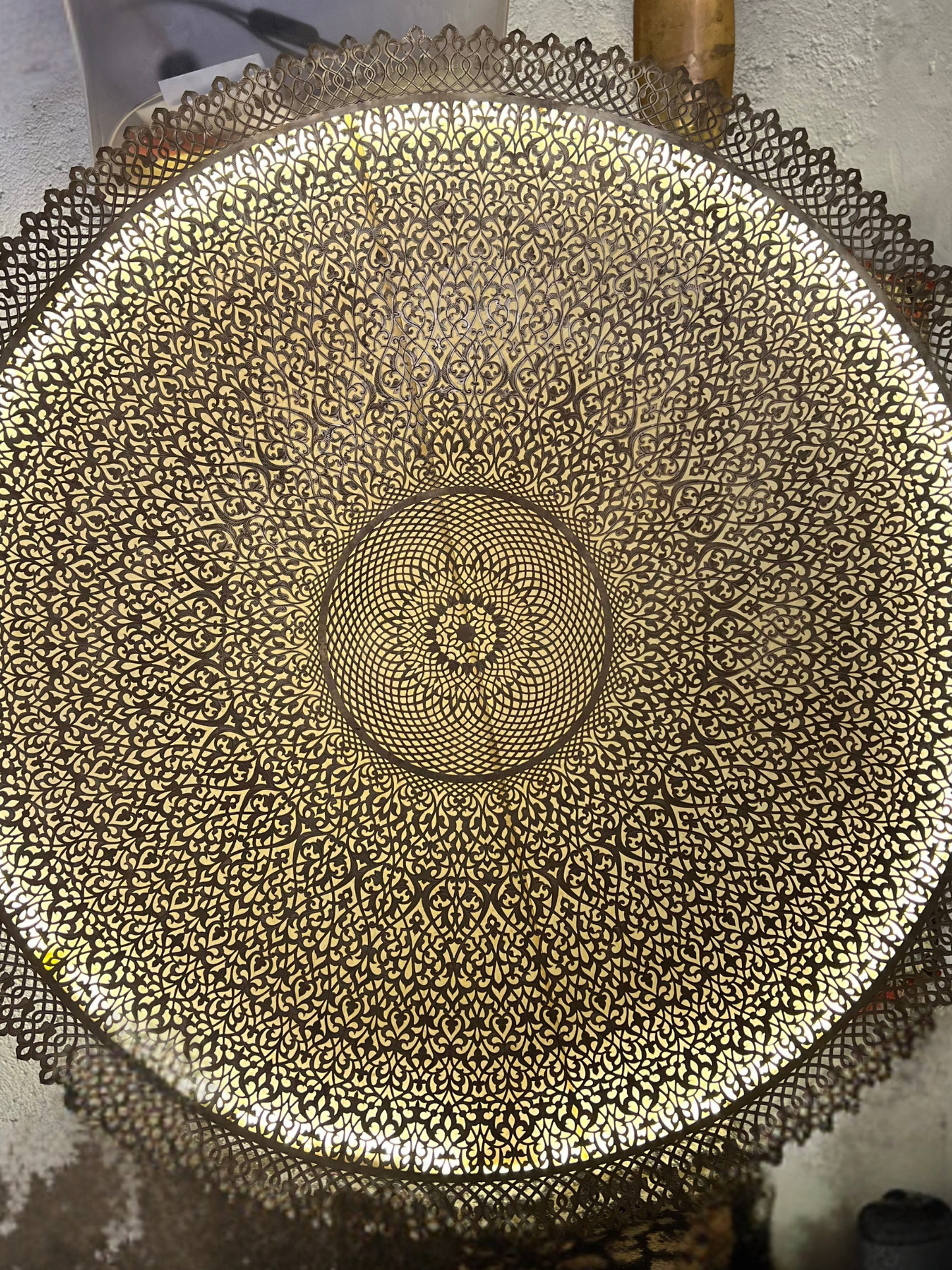 Handmade Moroccan Flush Mount Brass Light – Ceiling Fixture with Oriental Shadow Patterns