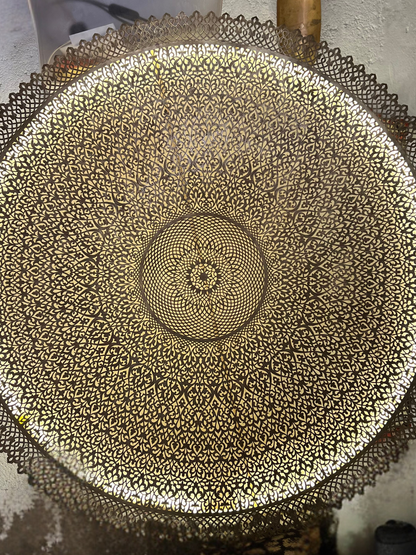 Handmade Moroccan Flush Mount Brass Light – Ceiling Fixture with Oriental Shadow Patterns