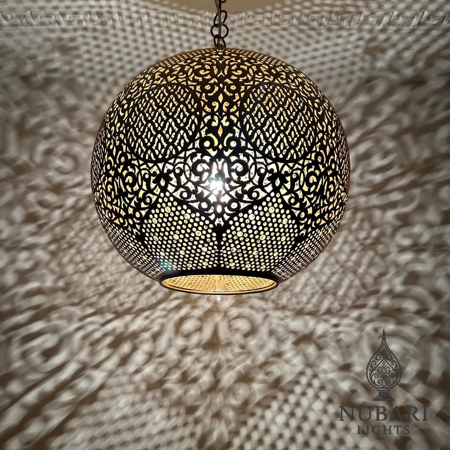 Handmade Moroccan Brass Globe Pendant Light – Oriental Ceiling Lamp – Boho Shadow Chandelier