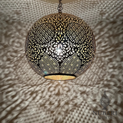 Handmade Moroccan Brass Globe Pendant Light – Oriental Ceiling Lamp – Boho Shadow Chandelier