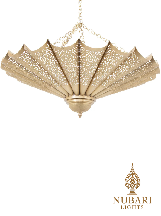 Decorative ceiling light fixture with intricate design on a white background, featuring the Nubari Lights logo.