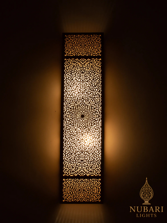 Handmade Moroccan Brass Wall Sconce – Rectangular Pierced Light