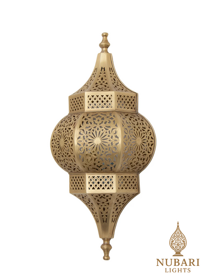 Handmade Moroccan Brass Wall Lantern – Pierced Oriental Sconce