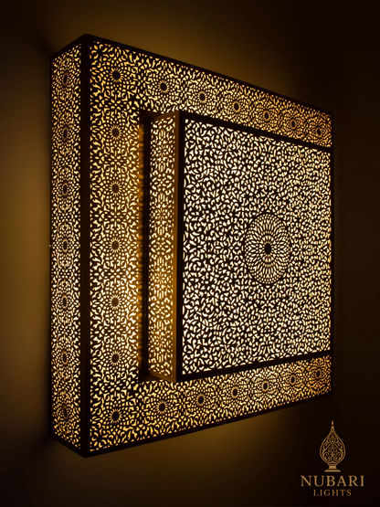Moroccan Brass Flush Mount Ceiling Light – Handmade Square Pierced Lamp