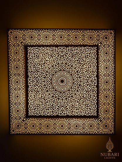 Moroccan Brass Flush Mount Ceiling Light – Handmade Square Pierced Lamp