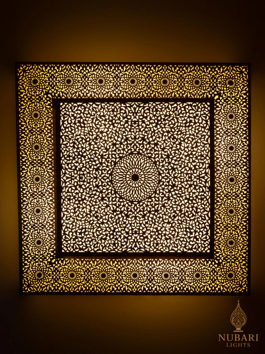 Moroccan Brass Flush Mount Ceiling Light – Handmade Square Pierced Lamp