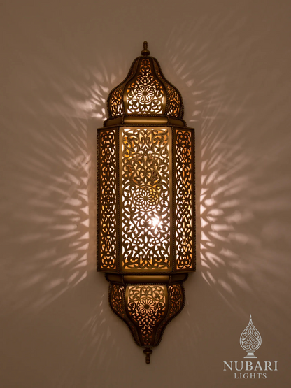 Handmade Moroccan Brass Wall Lantern – Pierced Oriental Sconce