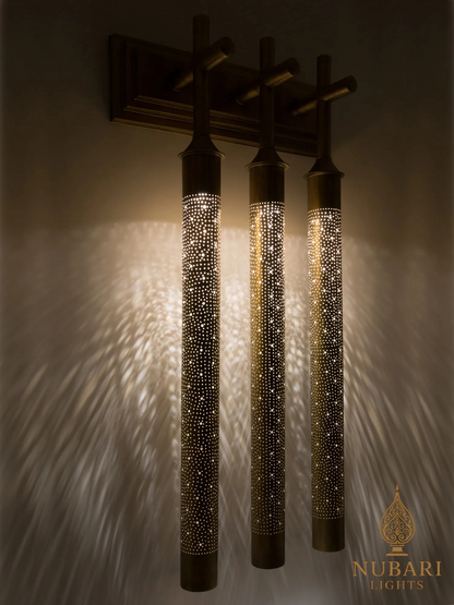 Handmade Moroccan Brass Triple Wall Light – Elongated Pierced Sconce