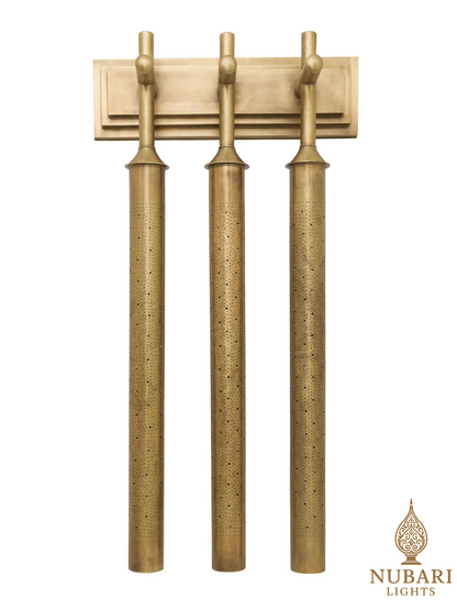 Handmade Moroccan Brass Triple Wall Light – Elongated Pierced Sconce