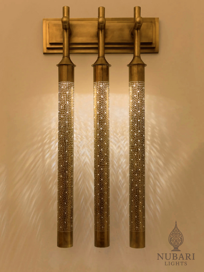 Handmade Moroccan Brass Triple Wall Light – Elongated Pierced Sconce