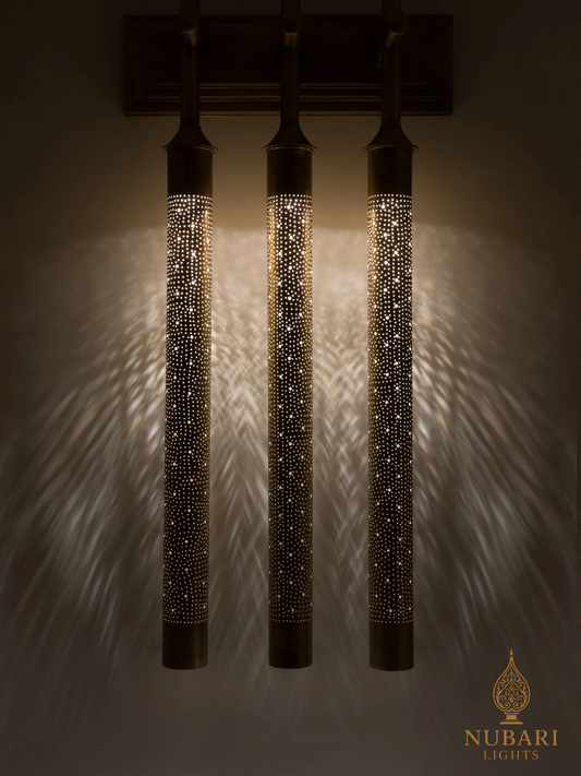 Handmade Moroccan Brass Triple Wall Light – Elongated Pierced Sconce
