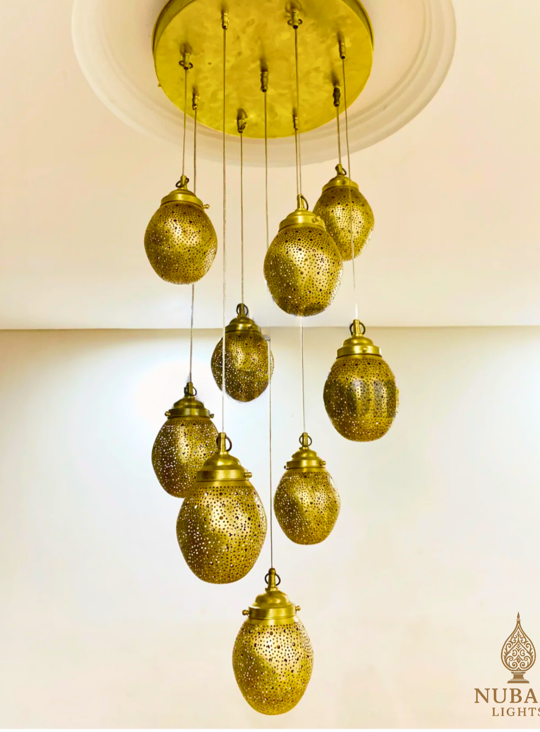 Egg Cluster Moroccan Brass Ceiling Lamp – Handmade Pierced Chandelier