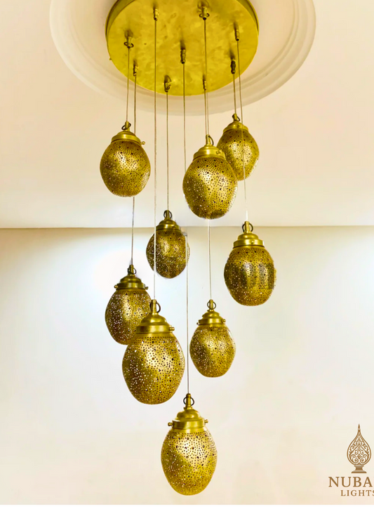 Egg Cluster Moroccan Brass Ceiling Lamp – Handmade Pierced Chandelier