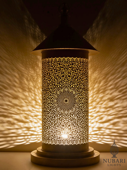 Handmade Moroccan Brass Cylinder Lantern – Tall Pierced Floor & Table Lamp